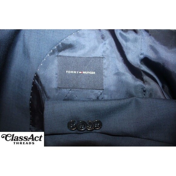 Tommy Hilfiger 2 Piece Suit Mens Blue Wool 2 Btn 48L Flat Fronts 40" Waist - Picture 11 of 11